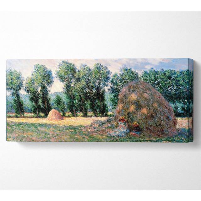 Monet Haystacks - Wrapped Canvas Art Prints - Multicolour (40.6cm H x 101.6cm W x 10cm D)