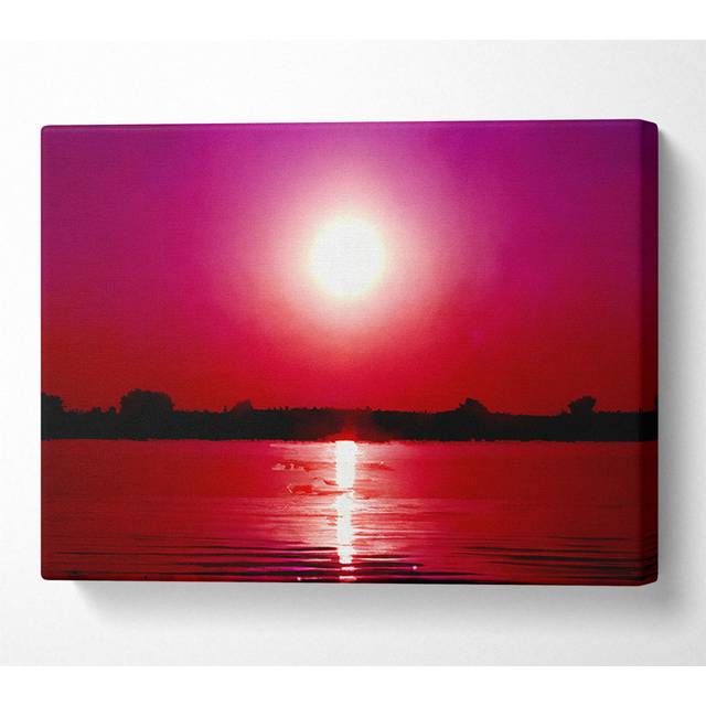 Pink Lake Sun - Wrapped Canvas Art Prints - Multicolour (35.6cm H x 50.8cm W x 10cm D)