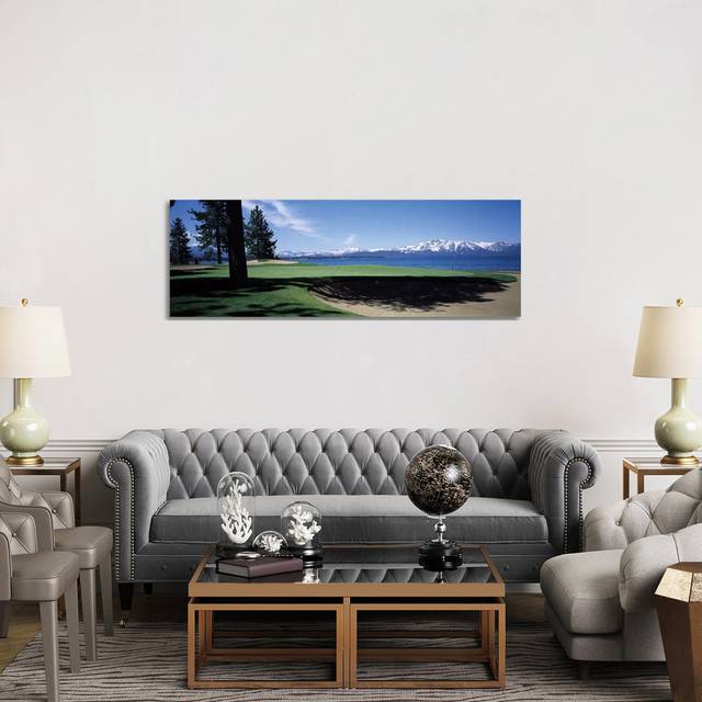 Golf course with mountain view, Edgewood Tahoe Golf Course, Stateline, Douglas County, Nevada, USA by Panoramic Images - Wrapped Canvas Panoramic Grap (50.8cm H x 152.4cm W x 3.81cm D)