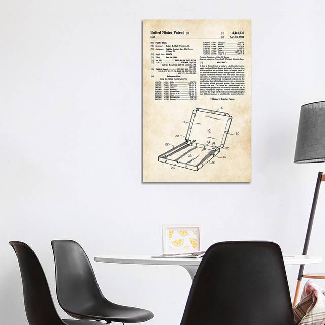 Pizza Box by Patent77 - Wrapped Canvas Typography (101.6 cm H x 66.04 cm W x 3.175 cm D)