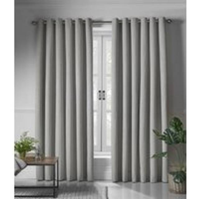 Linen Look Eyelet Ring Top Blackout Curtains - Slate / 110cm / 183cm - Grey