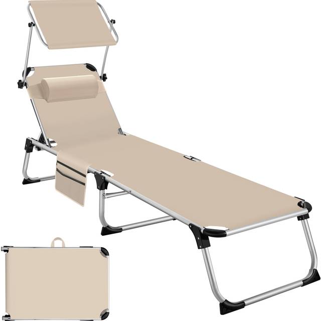 Sun Lounger Aurelie - foldable with headrest, 6 position backrest - beige