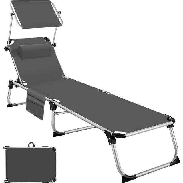 Sun Lounger Aurelie - foldable with headrest, 6 position backrest - grey