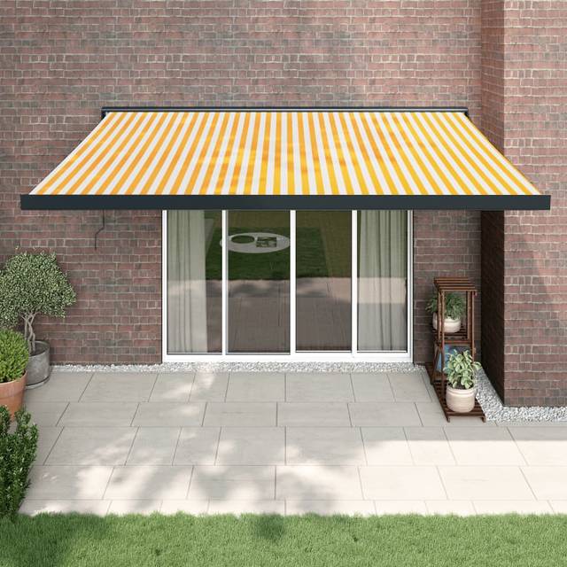 vidaXL Retractable Awning Yellow and White 4x3 m Fabric and Aluminium - Multicolour