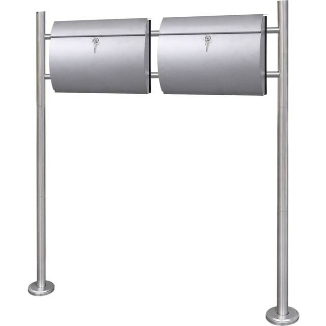 vidaXL Double Mailbox on Stand Stainless Steel - Silver