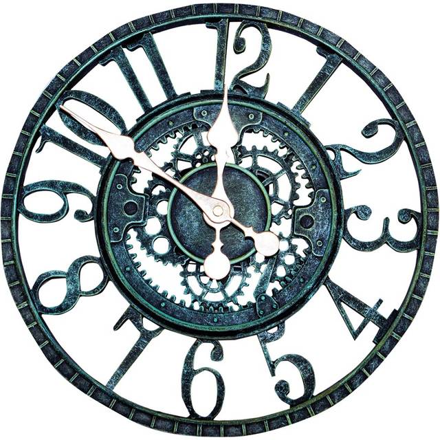 Outdoor Indoor Wall Clock Antique Green Resin 30cm 12in Vintage Garden Display