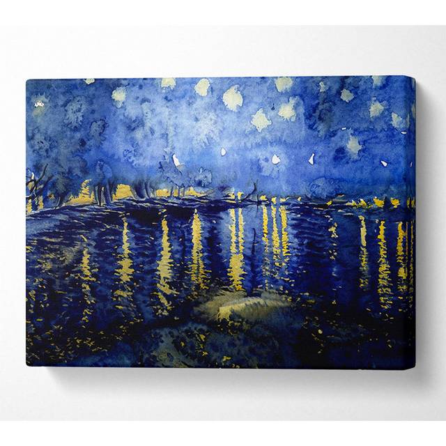 Van Gogh Starry Night over the Rhone Blue - Wrapped Canvas Art Prints - Multicolour (35.6cm H x 50.8cm W)