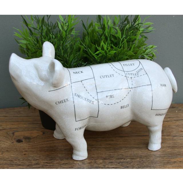 Gwendolyn Butchers Cut Pig Figurine - White (20cm H X 33cm W X 15cm D)