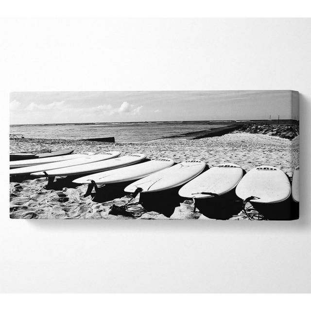 Surfboard Line-up B N W - Wrapped Canvas Art Prints - Multicolour (71cm H x 162.5cm W x 10cm D)