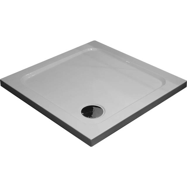 Slimline 35Mm 900X800 Rectangle Black Gloss Stone Shower Tray - White (3.5cm H x 100cm W x 80cm D)
