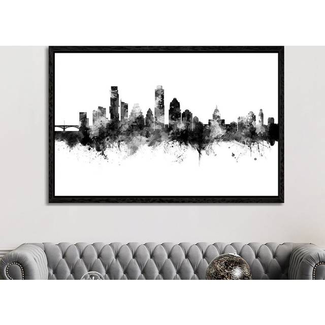 Austin Texas Skyline Black And White - Print - Black Framed (152.5 cm H x 101.5 cm W)