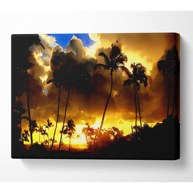 Palmtrees In The Clouds - Wrapped Canvas Art Prints - Multicolour (66cm H x 106.6cm W x 10cm D)