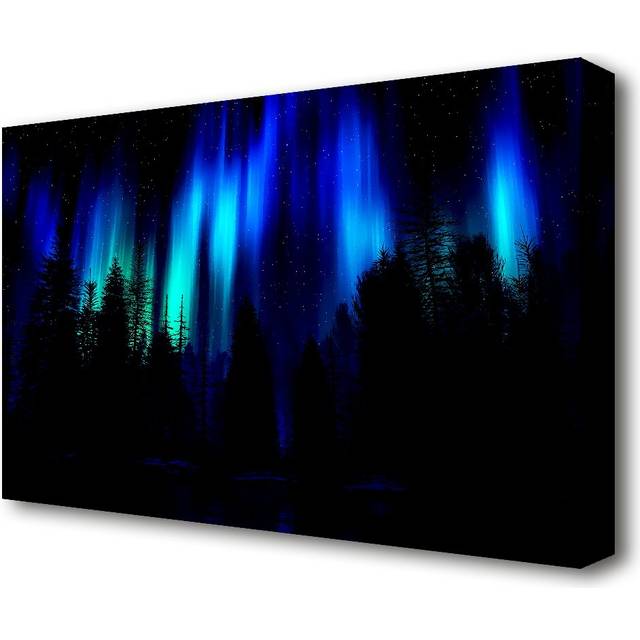 Blue Northern Lights Through The Forest - Wrapped Canvas Photograph Print (81.3 cm H x 121.9 cm W)