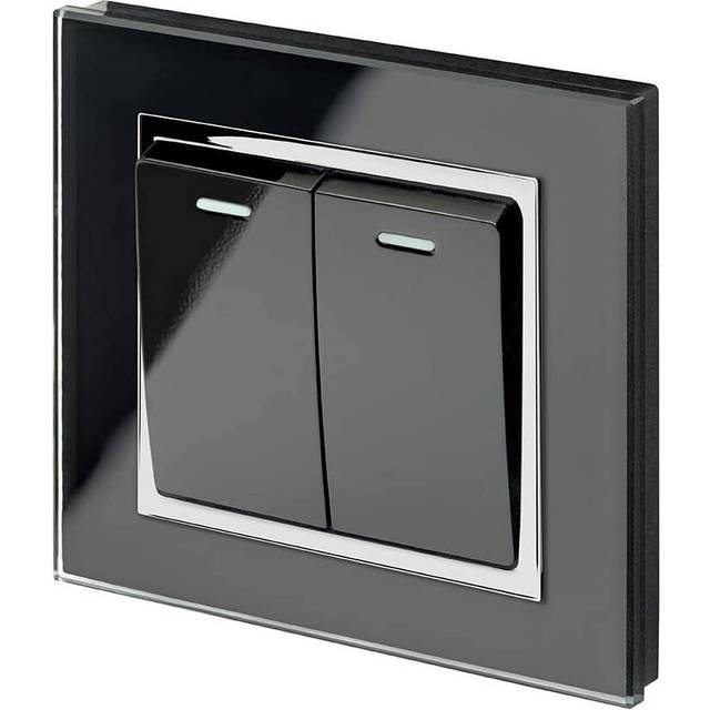 Crystal CT 2 Gang Rocker Light Switch  Black