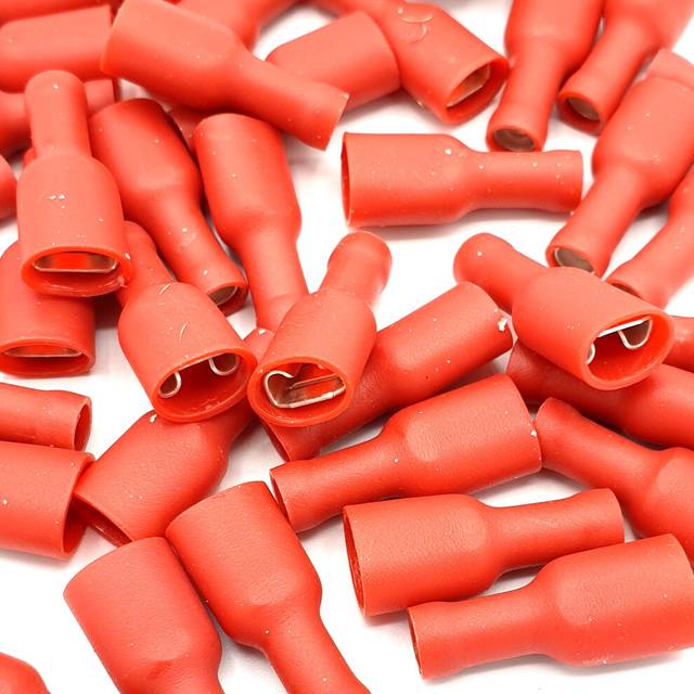 (6.3x0.8mm) 100 x Red Fully Insulated Female Push-On Disconnects Terminals