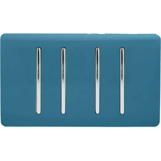 Trendi Artistic Modern Glossy 4 Gang 1 Way Rocker Double Plate Tactile Light Switch Ocean Blue