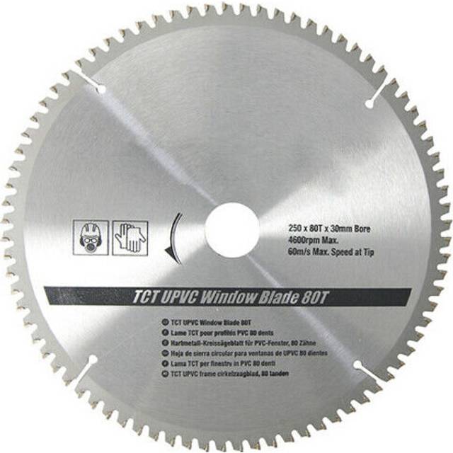 TCT UPVC Window Blade 80T 250mm x 30mm Includes 16mm 20mm 25mm Rings