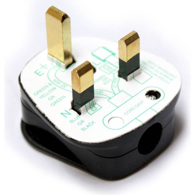 Black 3 Pin UK Mains Plugs 13A 240V BSI Approved Fuse Fused Power Wall