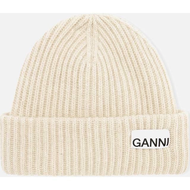 Ganni Ribbed Wool-Blend Beanie - Beige