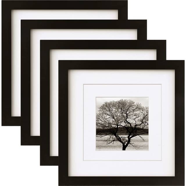 Egofine 8x8 Picture Frames 4 PCS - Made of Solid Wood Covered by Plexiglass Display 4x4/6x6 with Mat or 8x8 without Mat  for Table Top Display and Wal