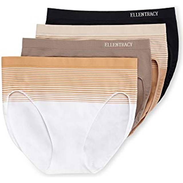 ELLEN TRACY Womens Seamless Underwear - No-Show Full-Coverage Comfort - Stretchy High Cut Panties for Everyday Wear - 4-Pack - White/Sunbeige; Mocha;