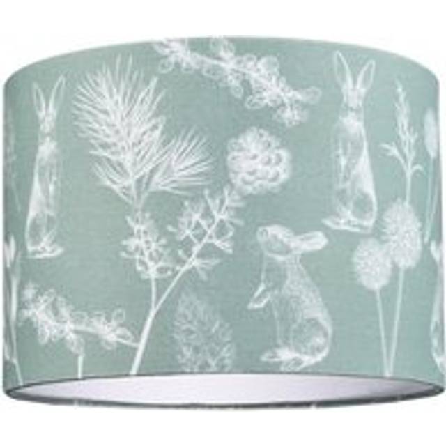 Woodland Theme Sage Olive Green Cotton Shade with Hares and Thistle Floral Denergy savingr - Pale Green - 10 inches