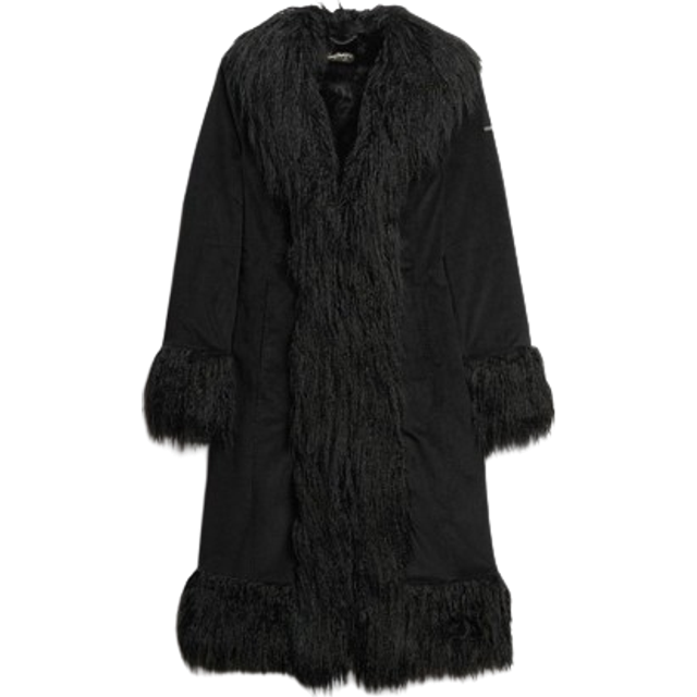 Superdry Longline Afghan Coat, Black