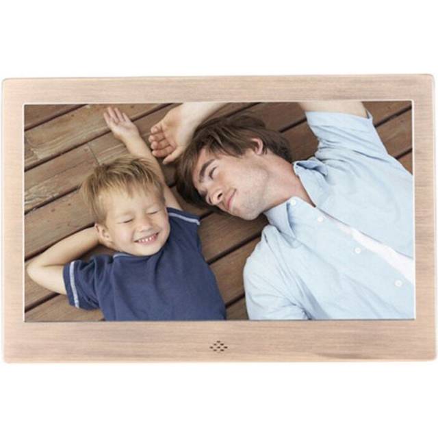 Metal LED Digital Photo Frame Video Music Calendar Clock Player 1024x600 Resolution  Champagne Gold