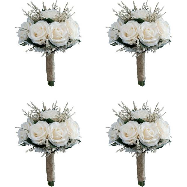 4X Bridal Bouquets for Wedding, Artificial Flower Bouquet Bride Bridesmaid Holding Flower, Flower Girl Bouquet
