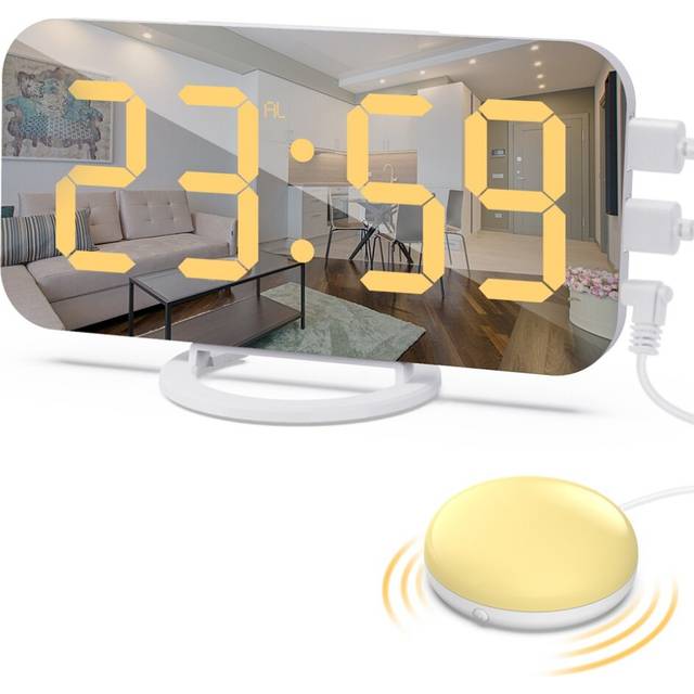 Loud Digital Alarm Clock for Heavy Sleepers Adults with Bed Shaker,2 USB Charger, Adjustable LED Light, Snooze, Alarm
