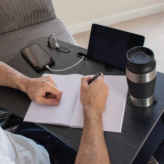 Ingenious Folding Lap Tray with USB Ports - Black - 5.00 x 5.00 x 41.00cm