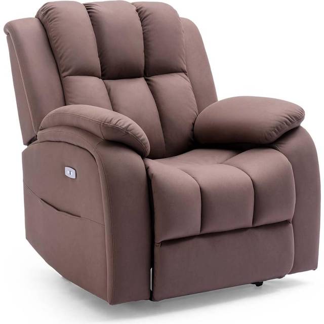 (Mocha) Brookline Electric Fabric Auto Recliner Armchair Gaming Usb Lounge Sofa Chair