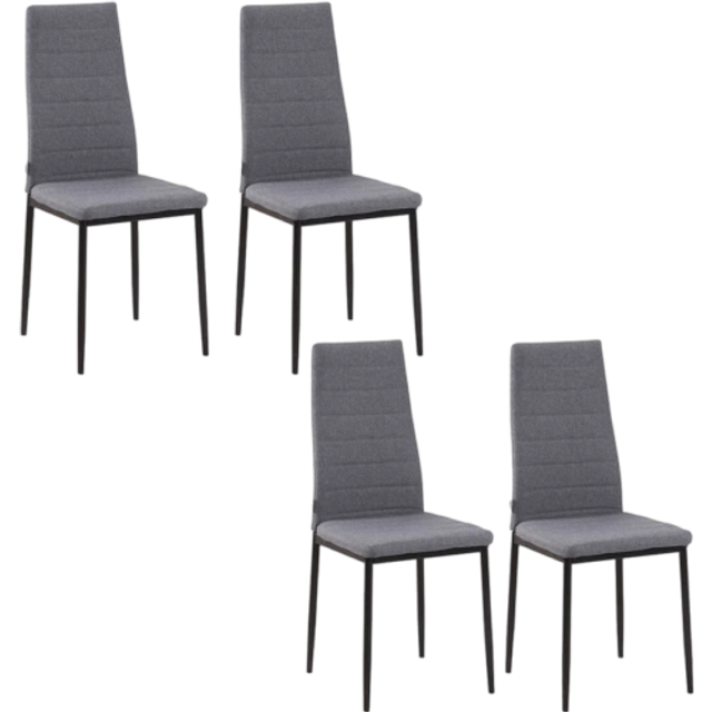 HOMCOM High Back Dining Chairs Modern Upholstered Linen-Touch Fabric - Grey