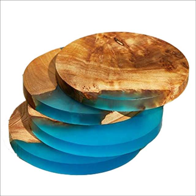 4 Pack Wooden Coasters with Epoxy Resin, Bar Coaster