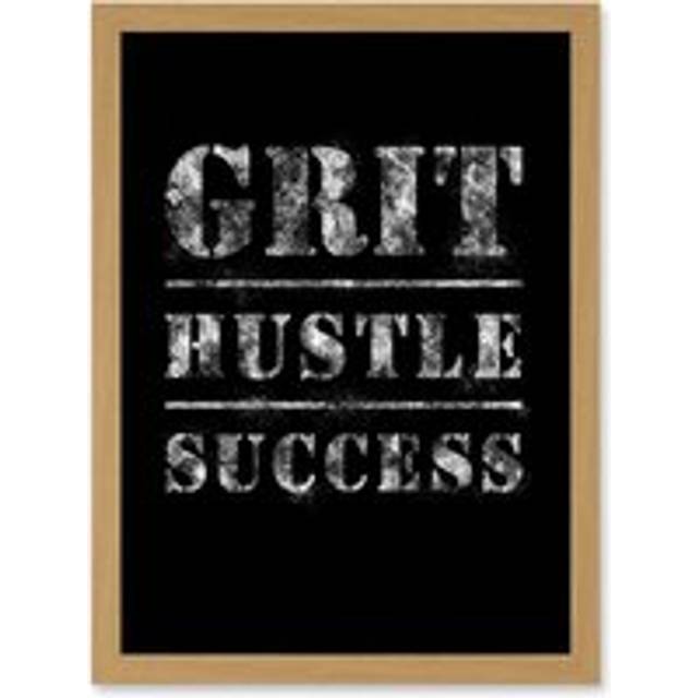 Gym Inspiration Grit Hustle Respect Exercise Workout Motivational Decor Artwork Framed Wall Art Print A4 - Tan - One Size