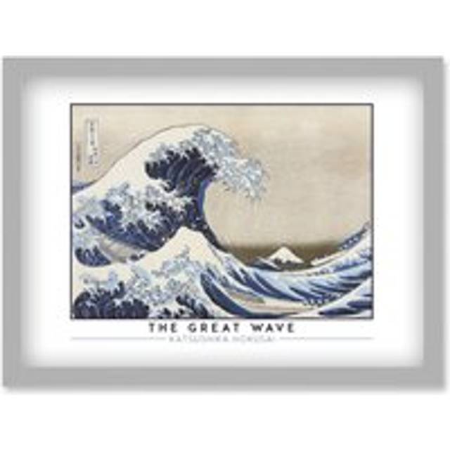 Katsushika Hokusai The Great Wave or Under the Wave off Kanagawa Painting Artwork Framed Wall Art Print A4 - Grey - One Size