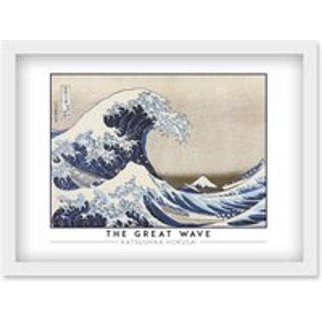 Katsushika Hokusai The Great Wave or Under the Wave off Kanagawa Painting Artwork Framed Wall Art Print A4 - White - One Size