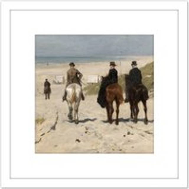 Anton Mauve Morning Ride Along Beach Horse Painting 8X8 Inch Square Wooden Framed Wall Art Print Picture with Mount - White - One Size