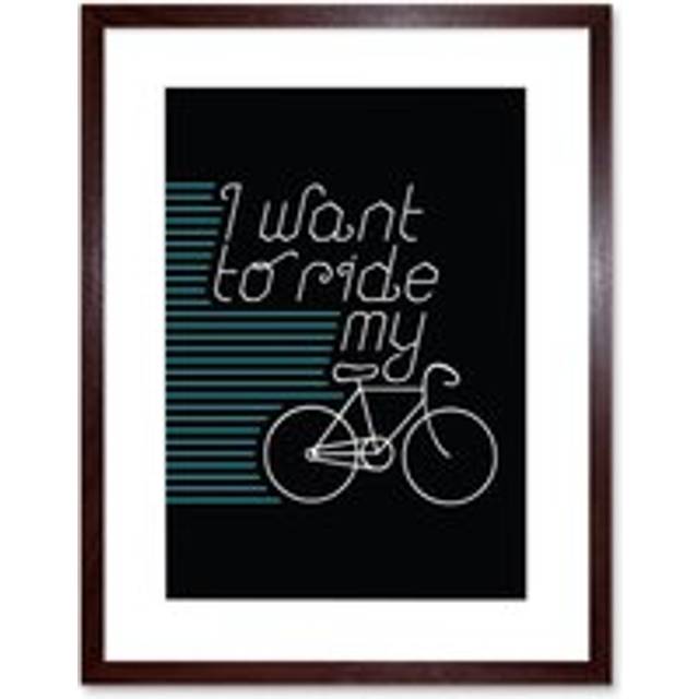 Wall Art Print I Want to Ride My Bike Artwork Framed 9X7 Inch - Brown - W7 inch x H9 inch