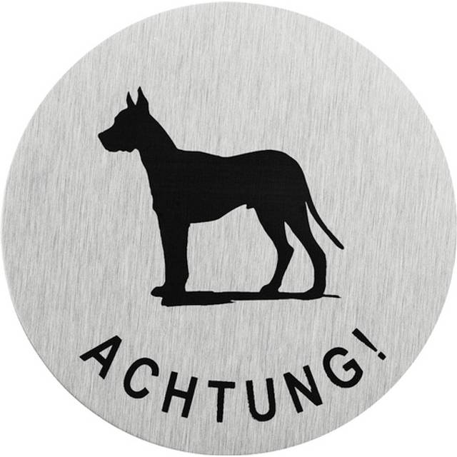 Dörrskylt i aluminium " Achtung Hund " Ø75mm