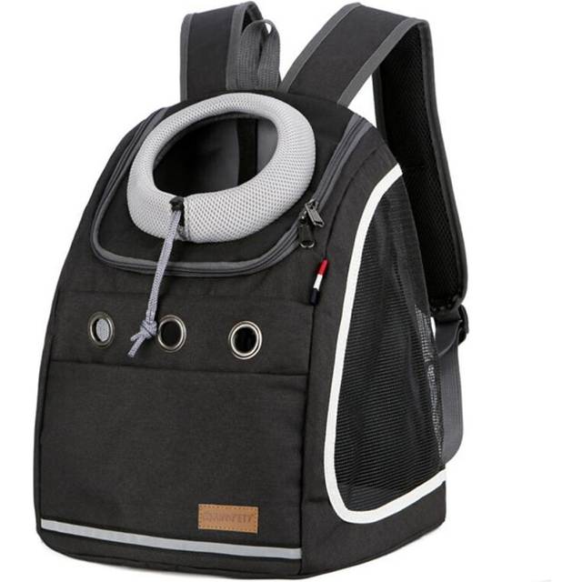 (Black) Double Shoulder Strong Pet Carrier Backpack Dog Cat Outdoor Travel Portable Mesh Head Bag
