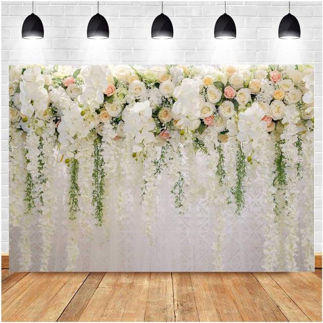 White Rose Floral Theme Photography Backdrops Bridal Shower Wedding Flowers Photo Background Baby Girl Birthday Party Portrait 7x5ft