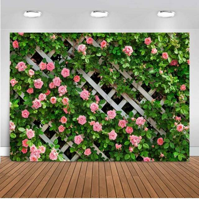 6x4FT Flowers Backdrop for Photography Spring Floral Photo Backdrop Green Leaf Fence Backdrops Birthday Party Decoration