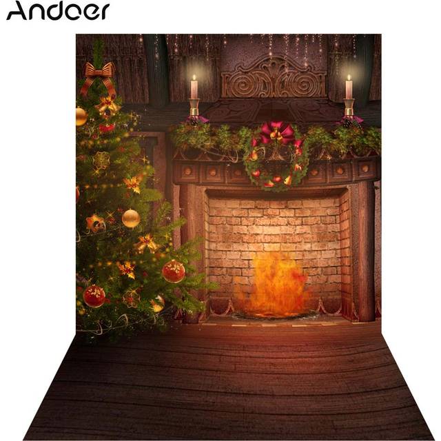 Andoer 1,5 * 2m Fotografi Bakgrund Bakgrund Digitaltryck Julgran Öppen spis Bell