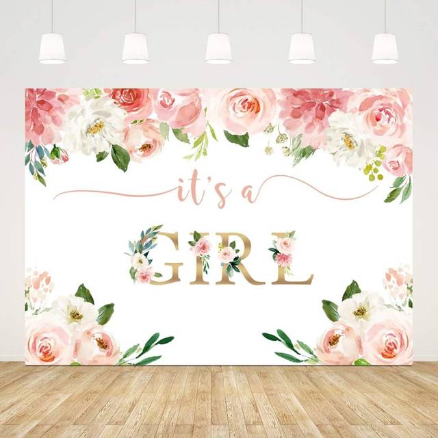 Baby Shower Backdrop for Girl Floral Girls Babyshower Photography Background 7x5ft Watercolor Flowers Pink
