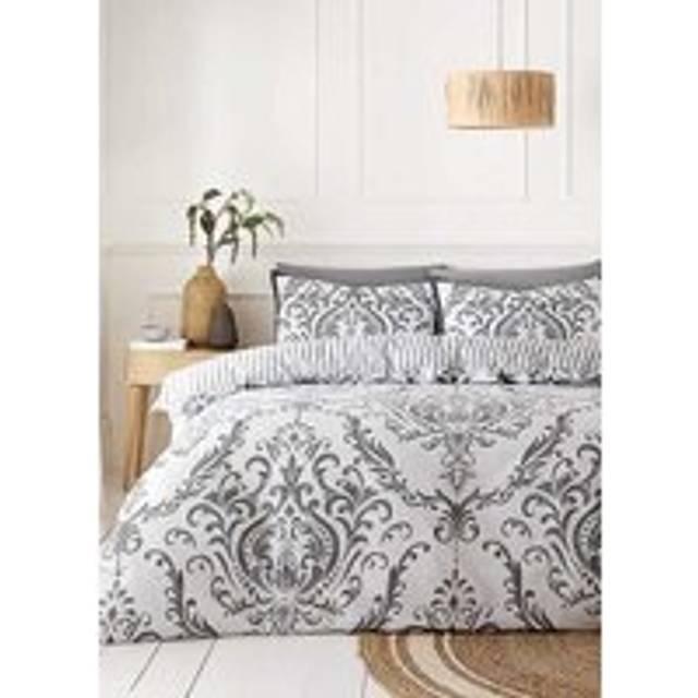 Empire damask duvet cover reversible striped double quilt bedding set charcoal
