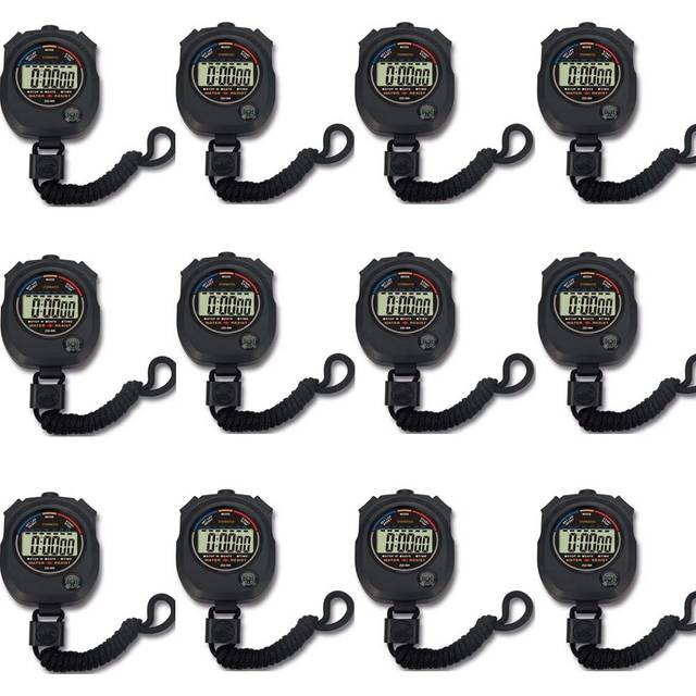 12 Pack Multi-Function Electronic Digital Sport Stopwatch Timer  Large Display with Date Time and Alarm Function Suitable for Sports Coaches Fitness C