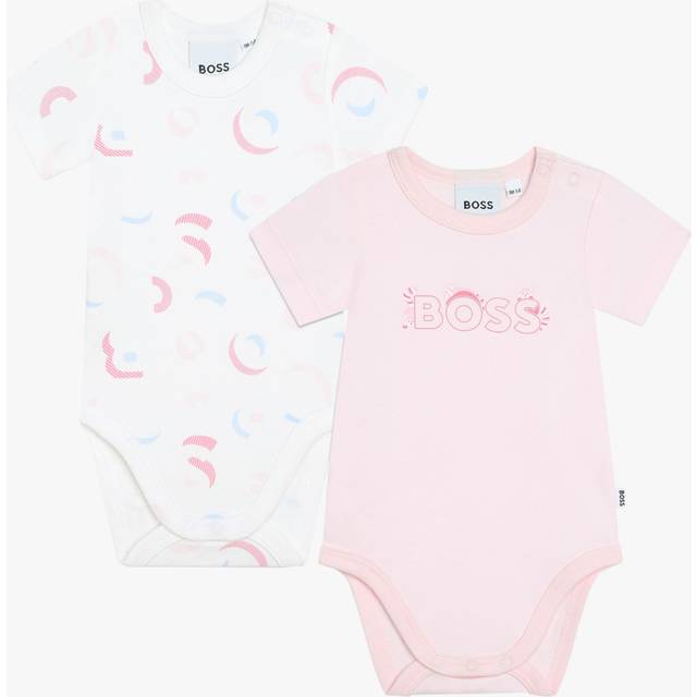 BOSS Baby Logo Monogram Short Sleeve Bodysuits, Pack Of 2, Rose