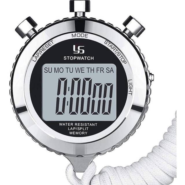 Metal Stopwatch,1/100th Second 2 Lap Memory, Clock Daily Digital Timer