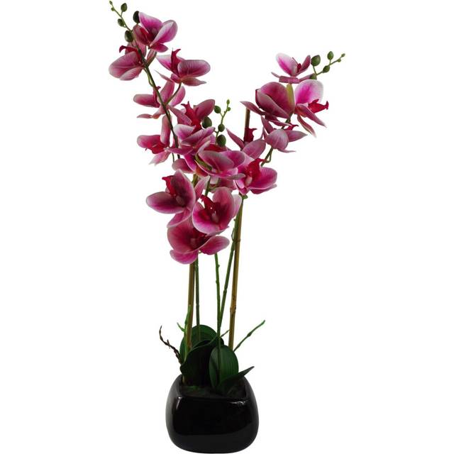70cm Artificial Orchid Dark Pink with Black Ceramic Planter